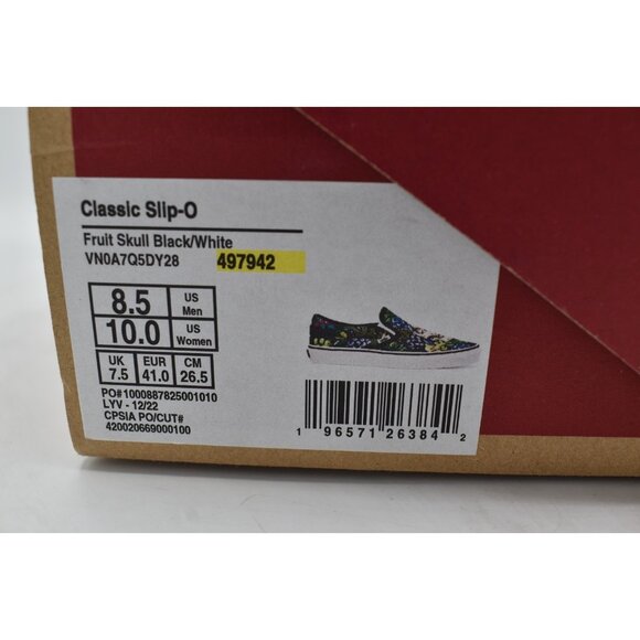 Vans Womens Size 10 Black White Fruit Skull Classic Slip On Sneakers Shoes - Picture 13 of 13